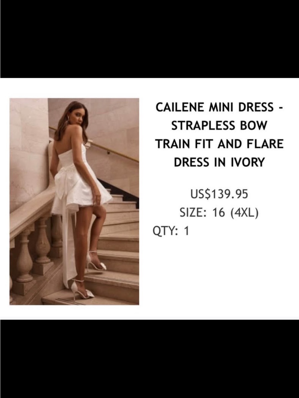 Showpo Strapless Mini Dress with Dramatic Bow Train in Ivory